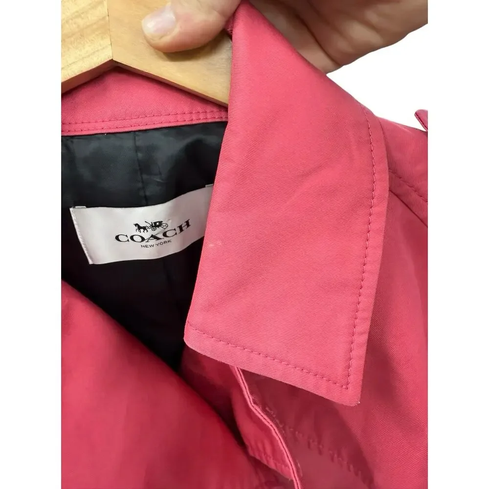 Coach Pink Double Breasted Short Length Trench Coat Career Timeless Womens Small - Picture 4 of 8